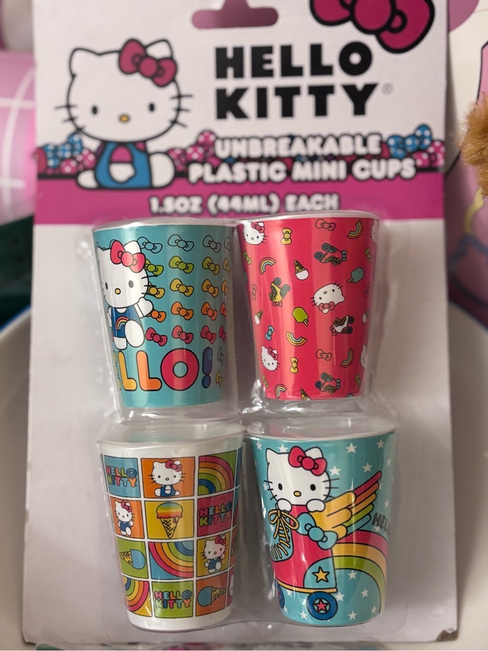 Hello Kitty Rainbow Mini Plastic Cups - Pink & Aqua Set